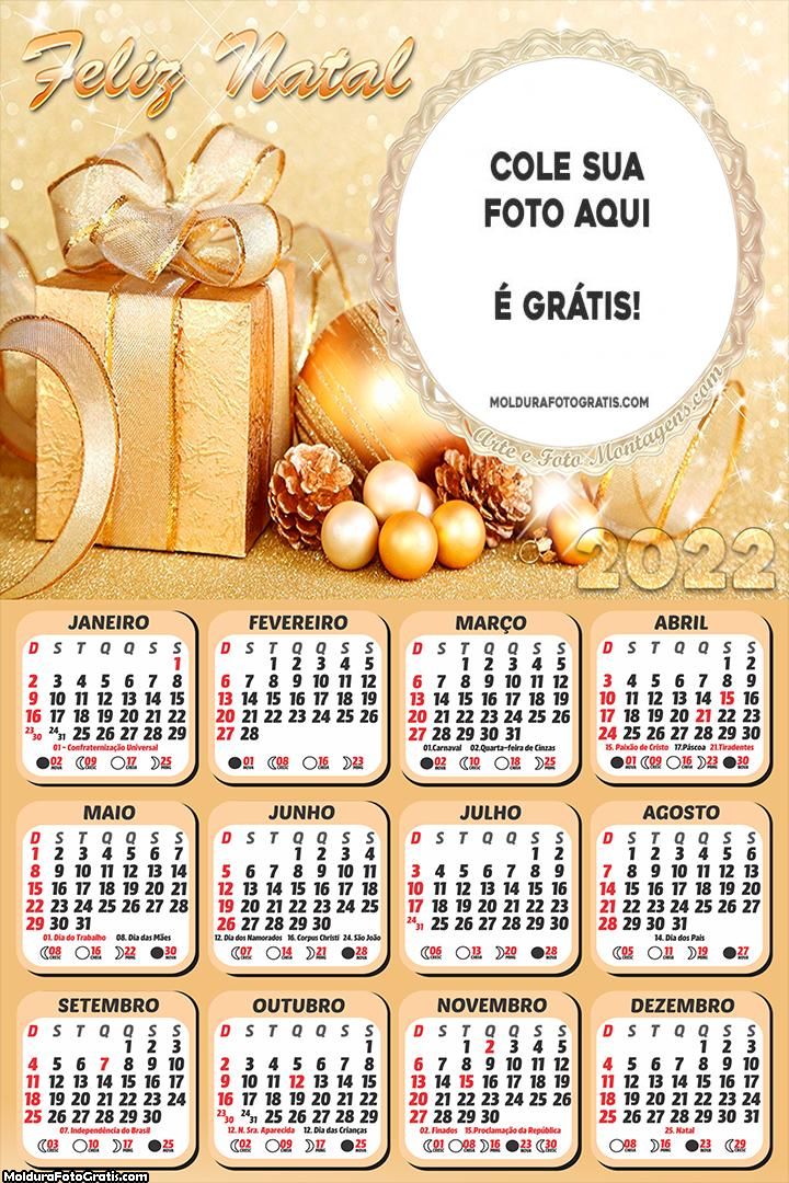 Calendário Feliz Natal Dourado 2022