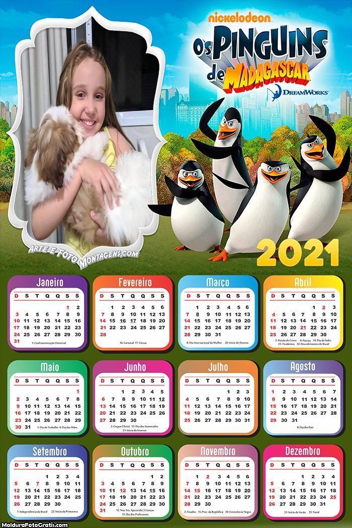 Calendário Pinguins de Madagascar 2021