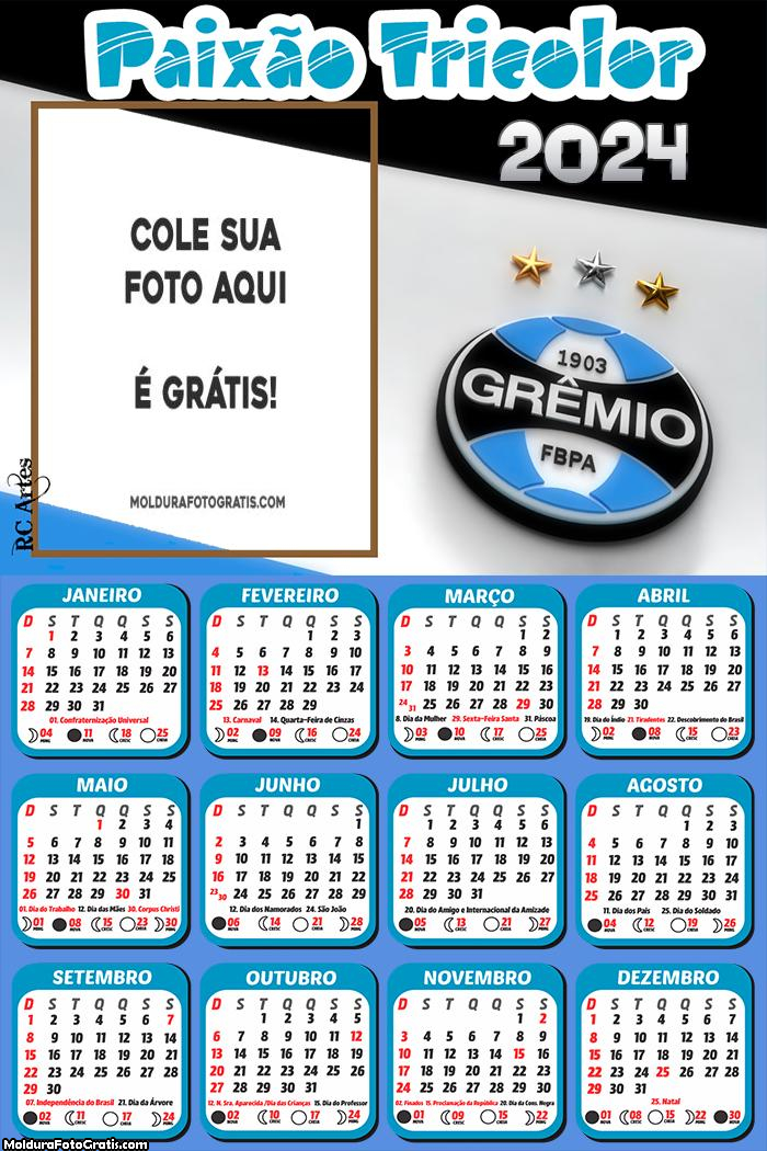 Calendário Grêmio Paixão Tricolor 2024
