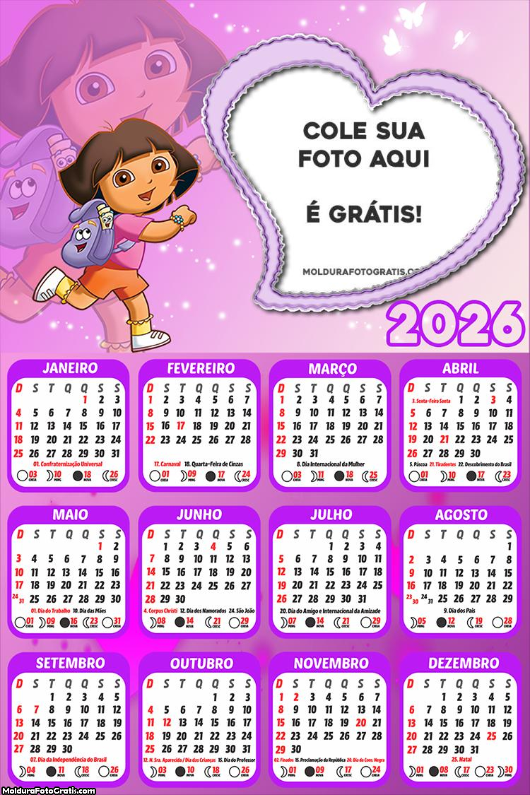 Calendário Dora Aventureira Coração 2026