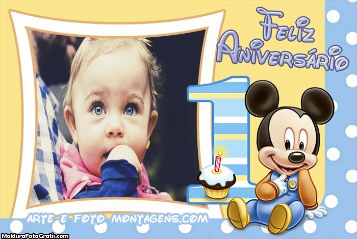 Feliz Aniversário 1 Ano Mickey Moldura