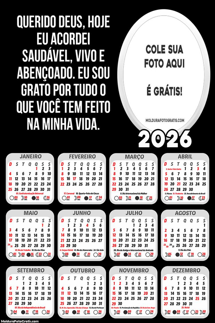 Calendário Mensagem Gratidão 2026