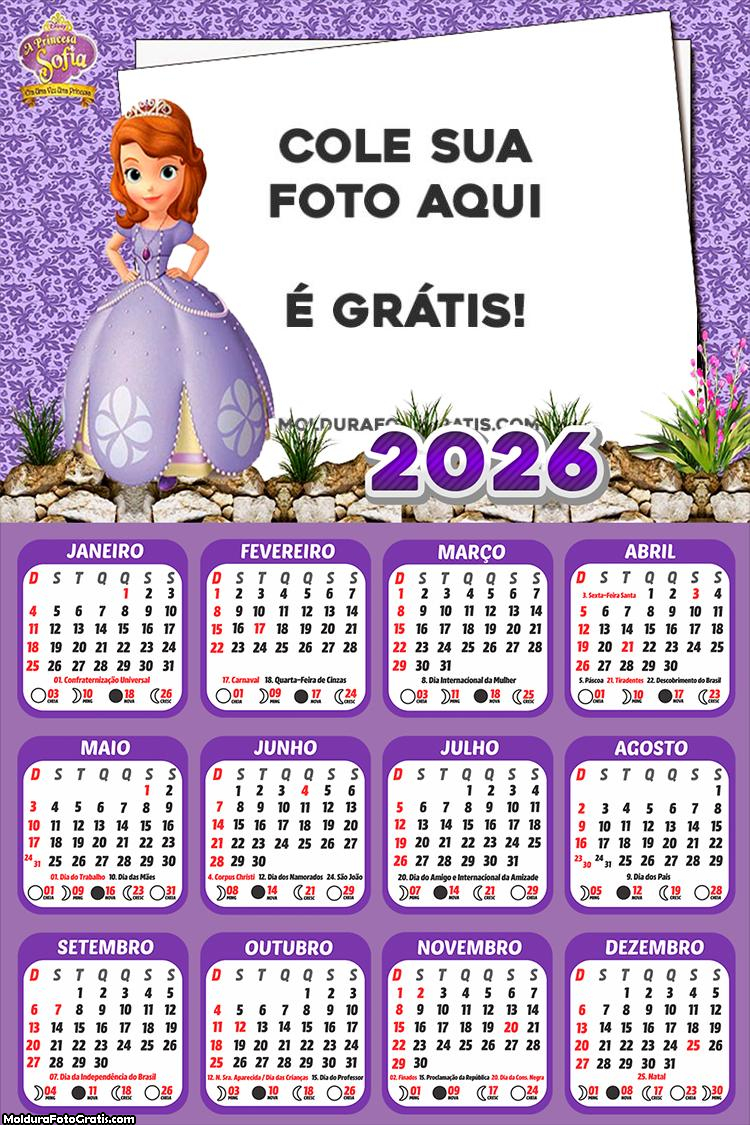 Calendário Princesinha Sofia 2026