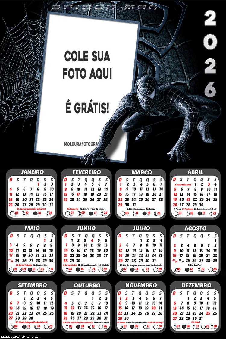 Calendário Homem-Aranha Trage Negro 2026