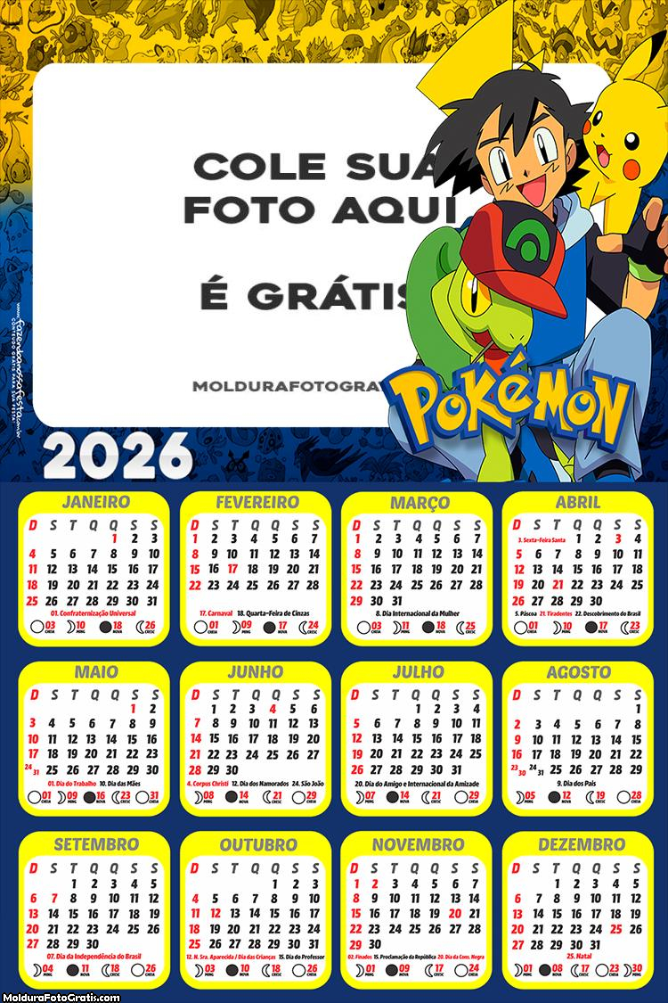 Calendário Pokémon Desenho 2026