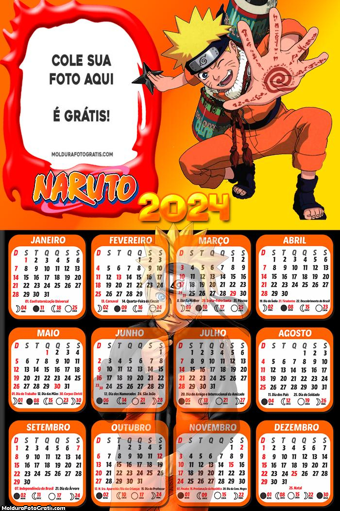 Calendário do Naruto 2024 com Foto