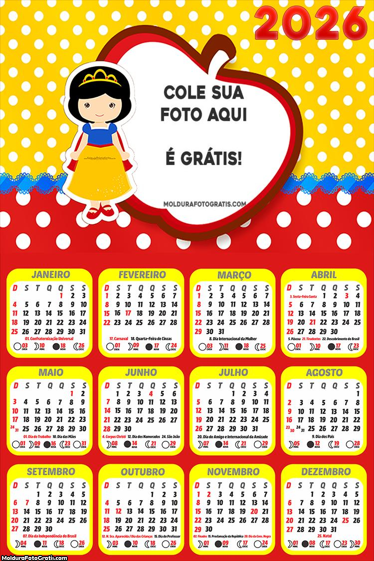 Calendário Branca de Neve Cute 2026