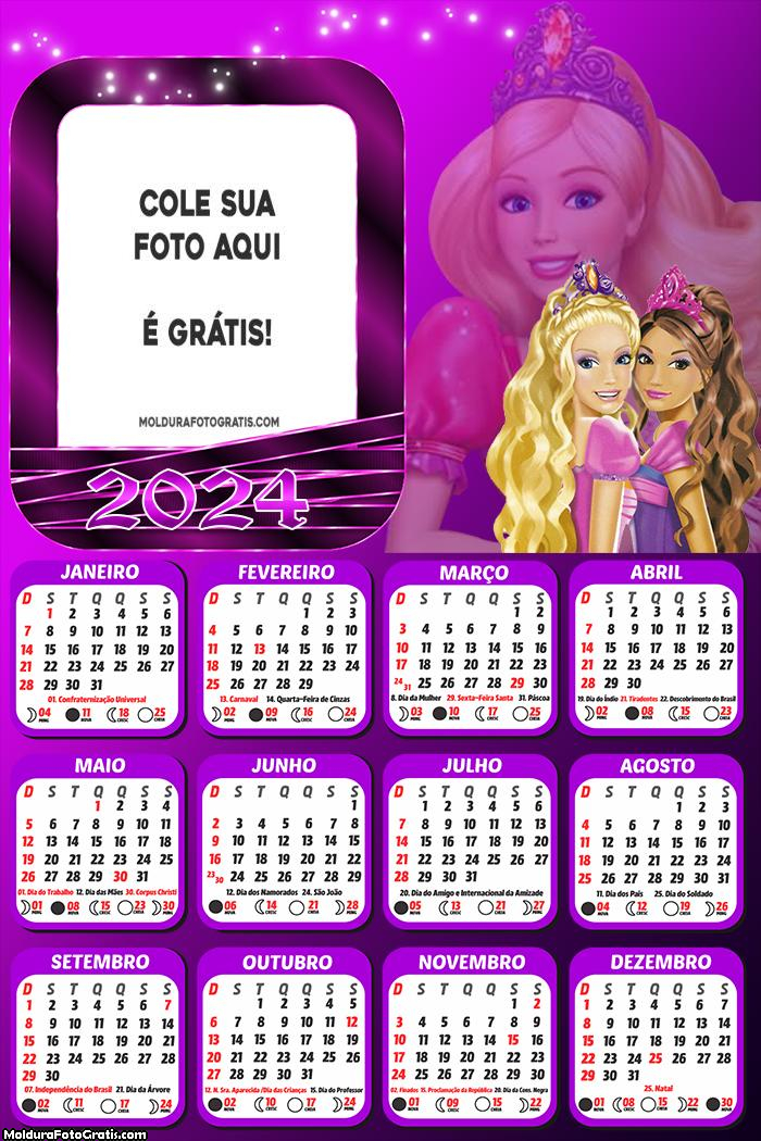 Calendário Barbie Desenho 2024