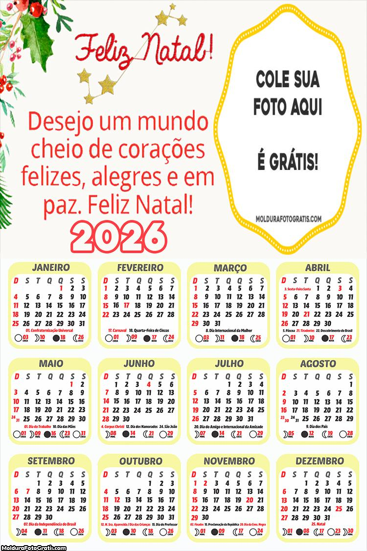 Calendário Feliz Natal Mensagem 2026
