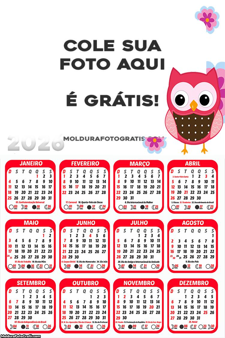 Calendário Corujinha 2026