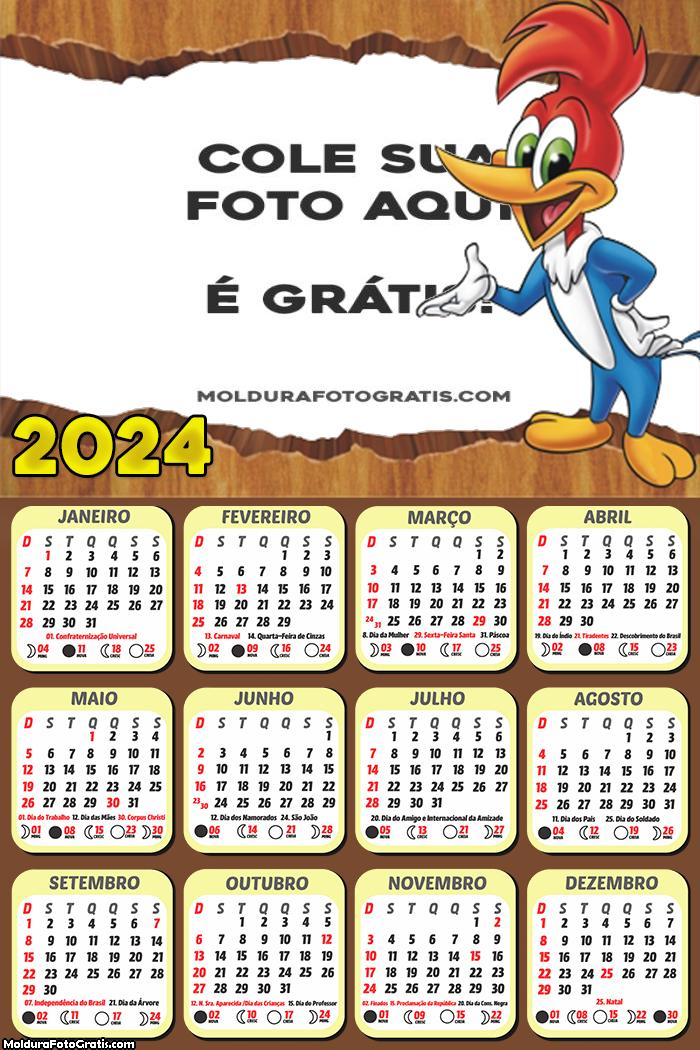 Calendário Pica Pau 2024 Desenho