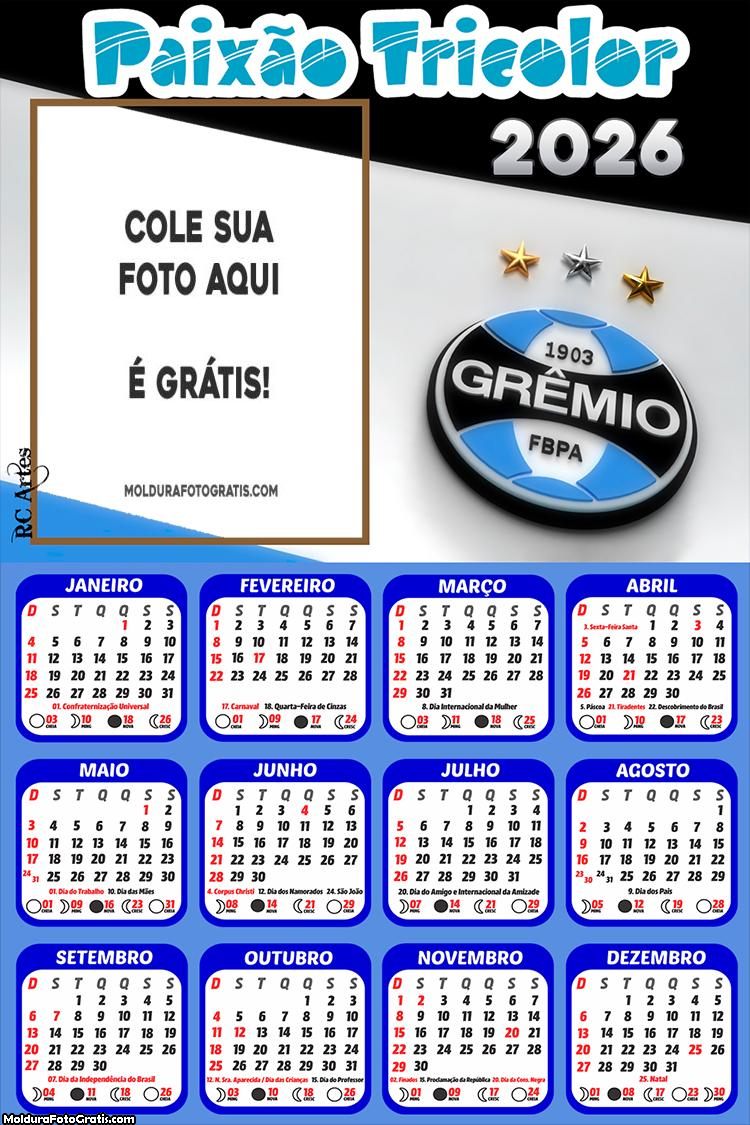 Calendário Grêmio Paixão Tricolor 2026