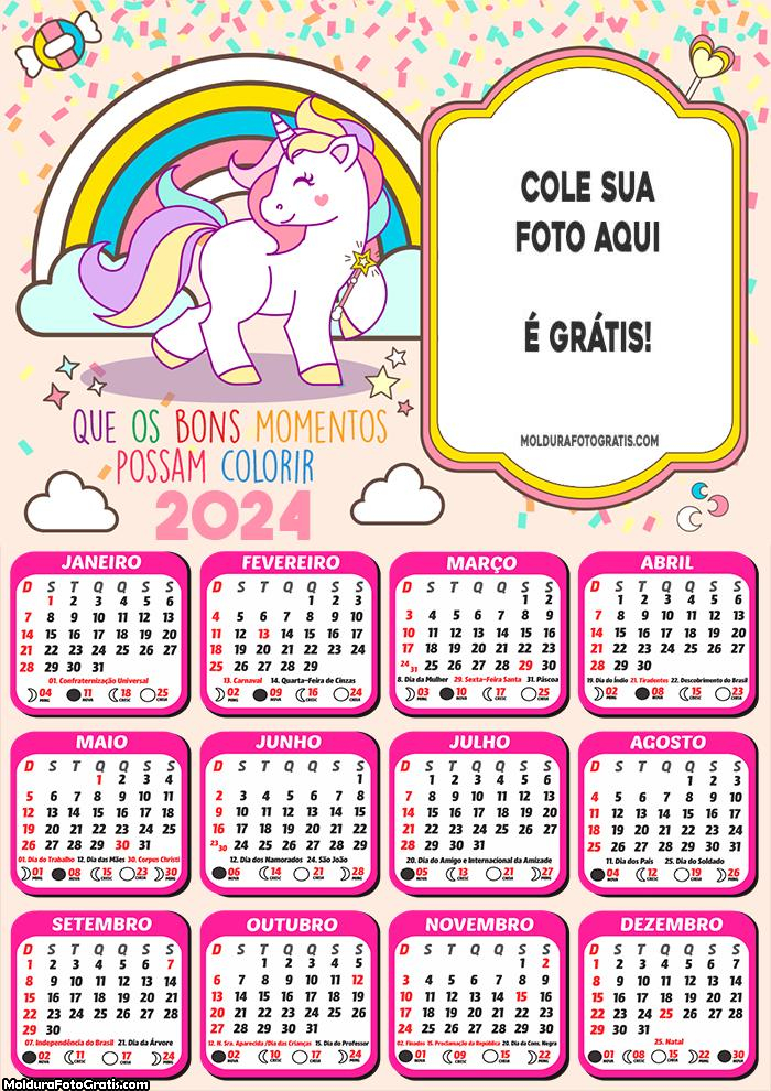 Calendário Unicórnio Colorido 2024