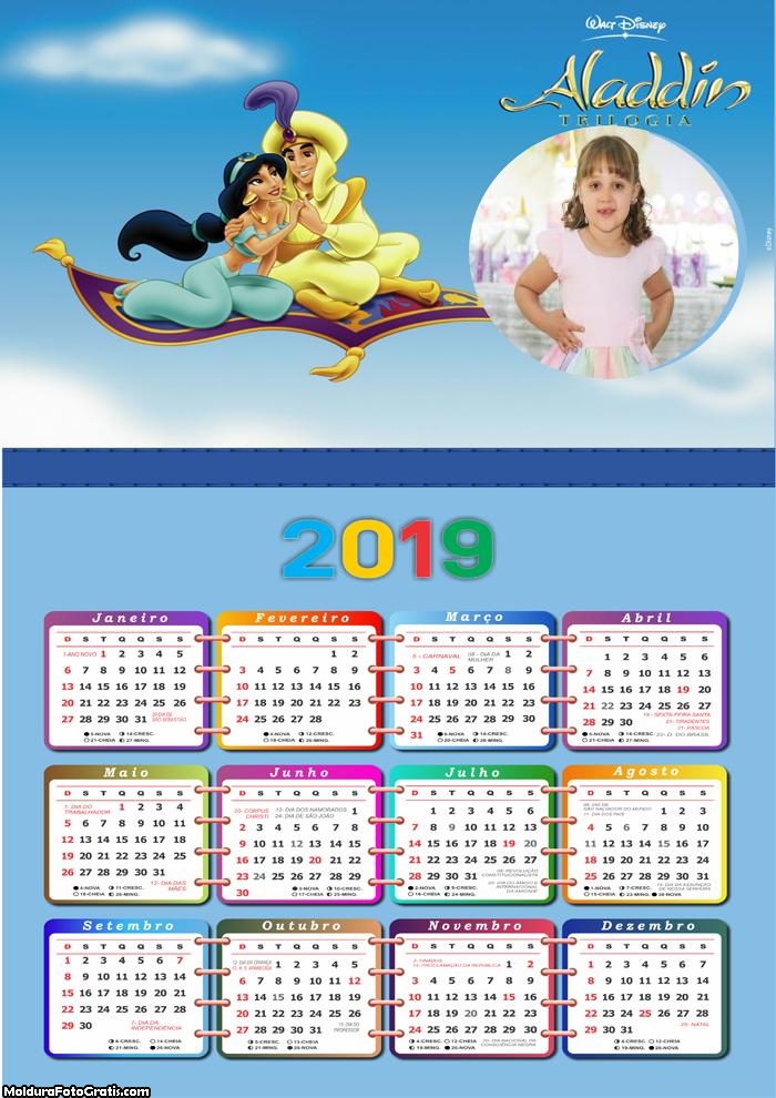 Calendário Aladdin e Jasmine Tapete 2019