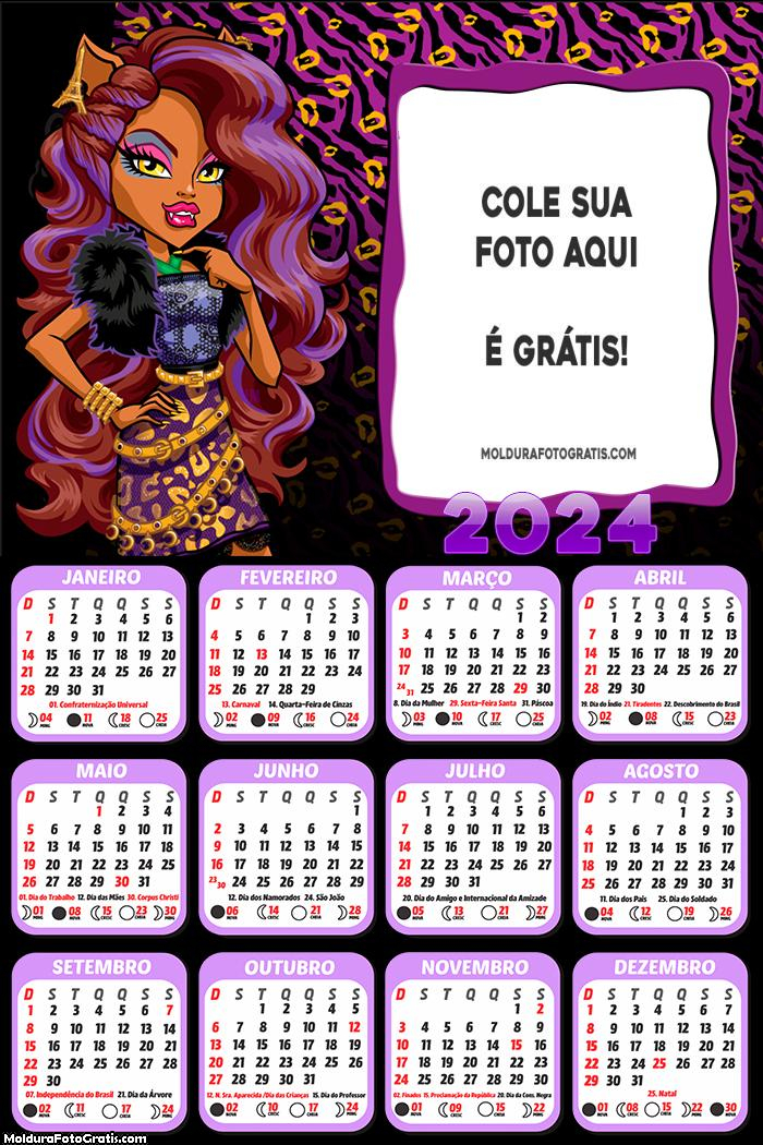 Calendário Clawdeen 2024