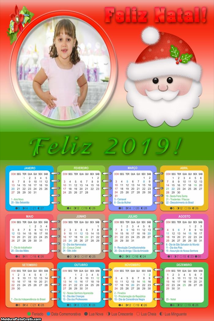 Calendário Rosto do Papai Noel 2019