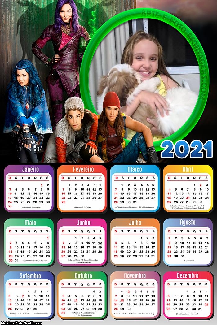 Calendário Descendentes 2021