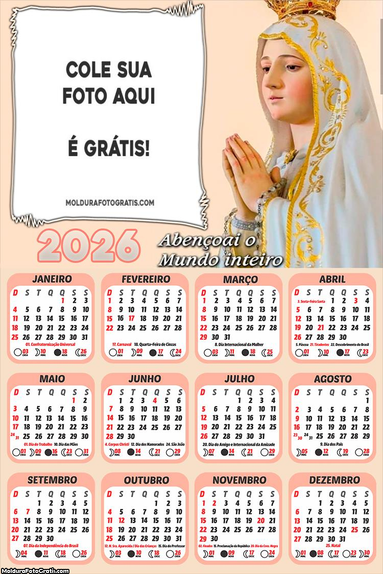 Calendário Maria Abençoai o Mundo 2026