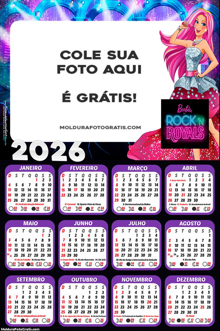 Calendário Barbie in Rock Royals 2026