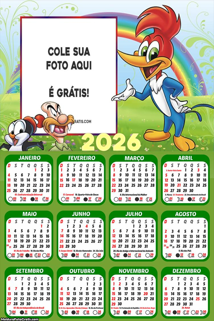 Calendário Pica-Pau e Personagens 2026