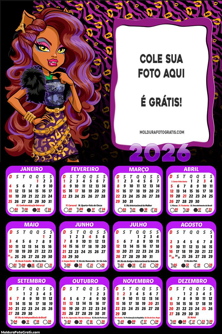 Calendário Clawdeen 2026