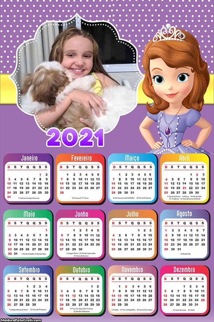 Calendário Princesa Sofia 2021