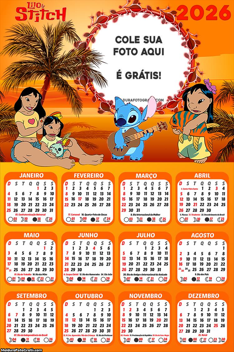 Calendário Lilo e Stitch 2026