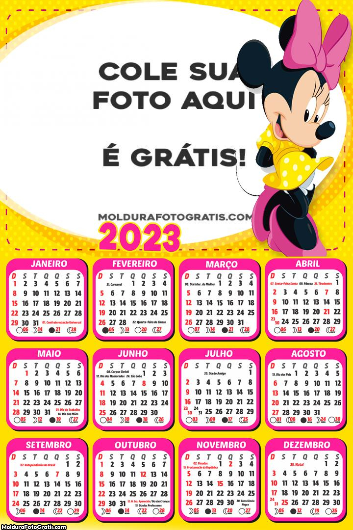 Calendário Minnie de Amarelo 2023