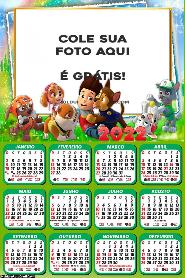 Calendário Personagens Patrulha Canina 2022