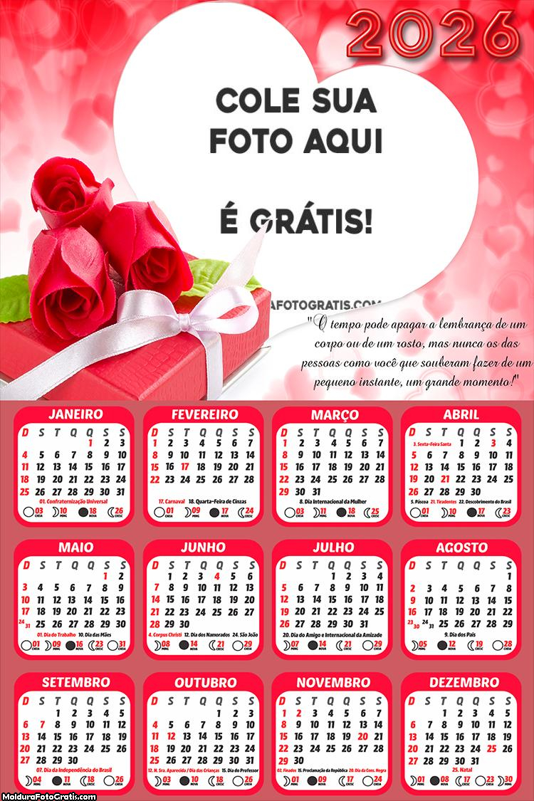Calendário com Mensagem de Amor 2026