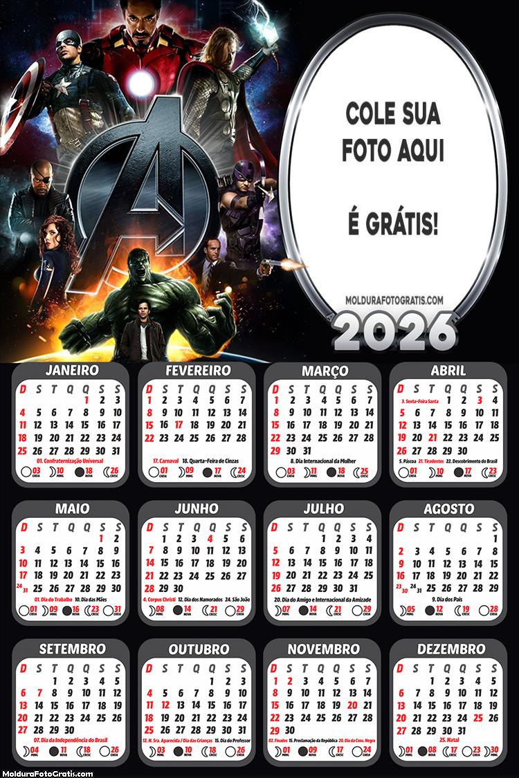 Calendário Vingadores 2026