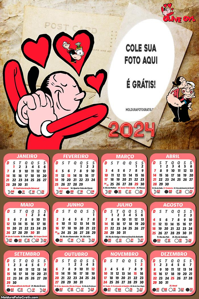 Calendário Olívia e Popeye 2024