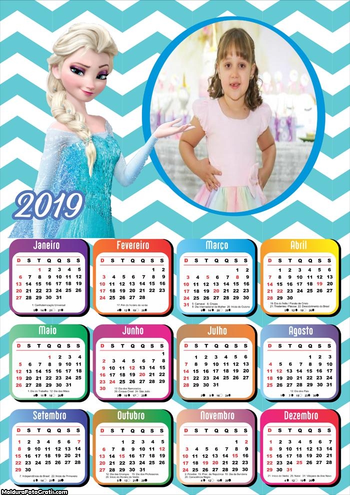 Calendário Princesa Elsa 2019 Moldura