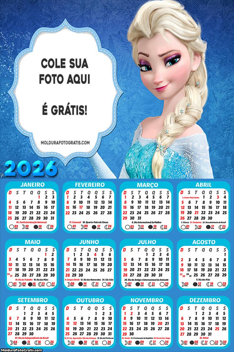 Calendário Elsa Frozen 2026