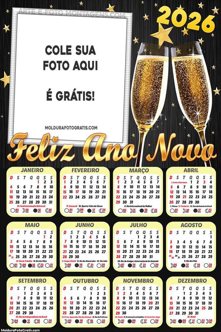 Calendário Feliz Ano Novo 2026