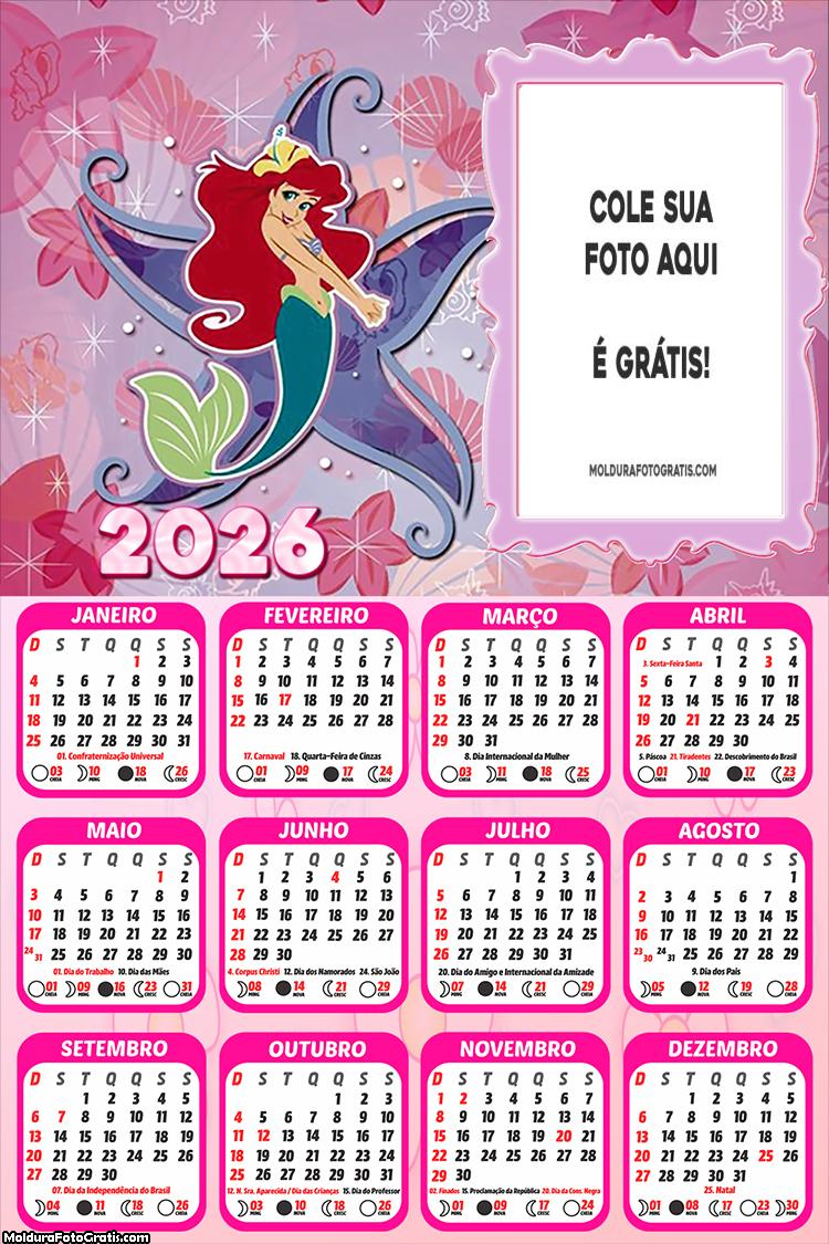 Calendário Pequena Sereia Estrela do Mar 2026