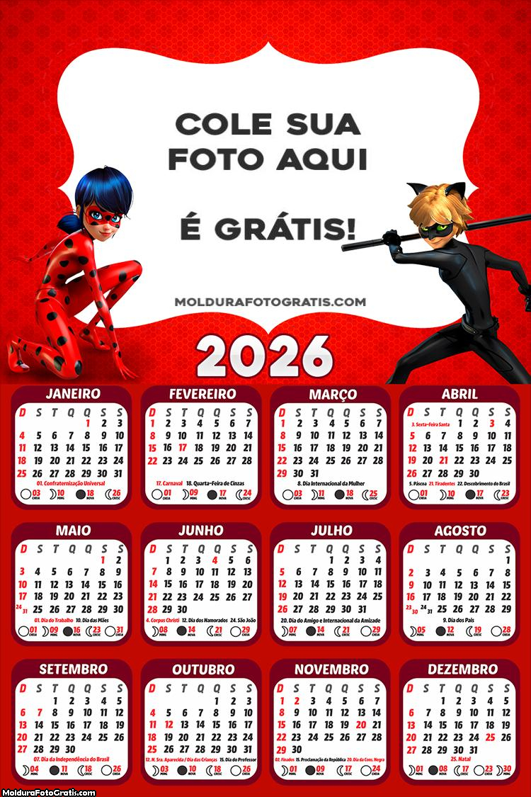 Calendário Ladybug Miraculous 2026