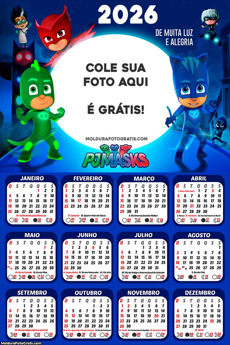 Calendário Desenho PJ Masks 2026