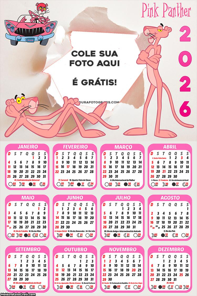 Calendário Pantera Cor de Rosa 2026