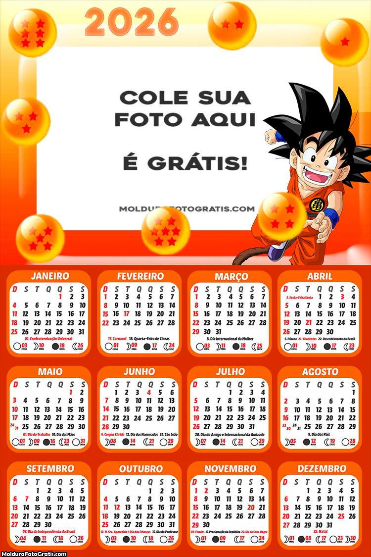 Calendário Dragon Ball Goku 2026