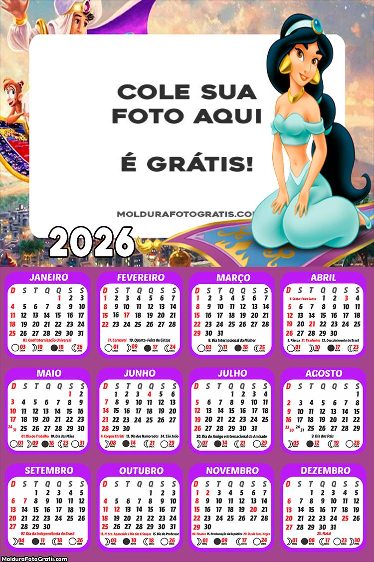Calendário Jasmine Disney 2026