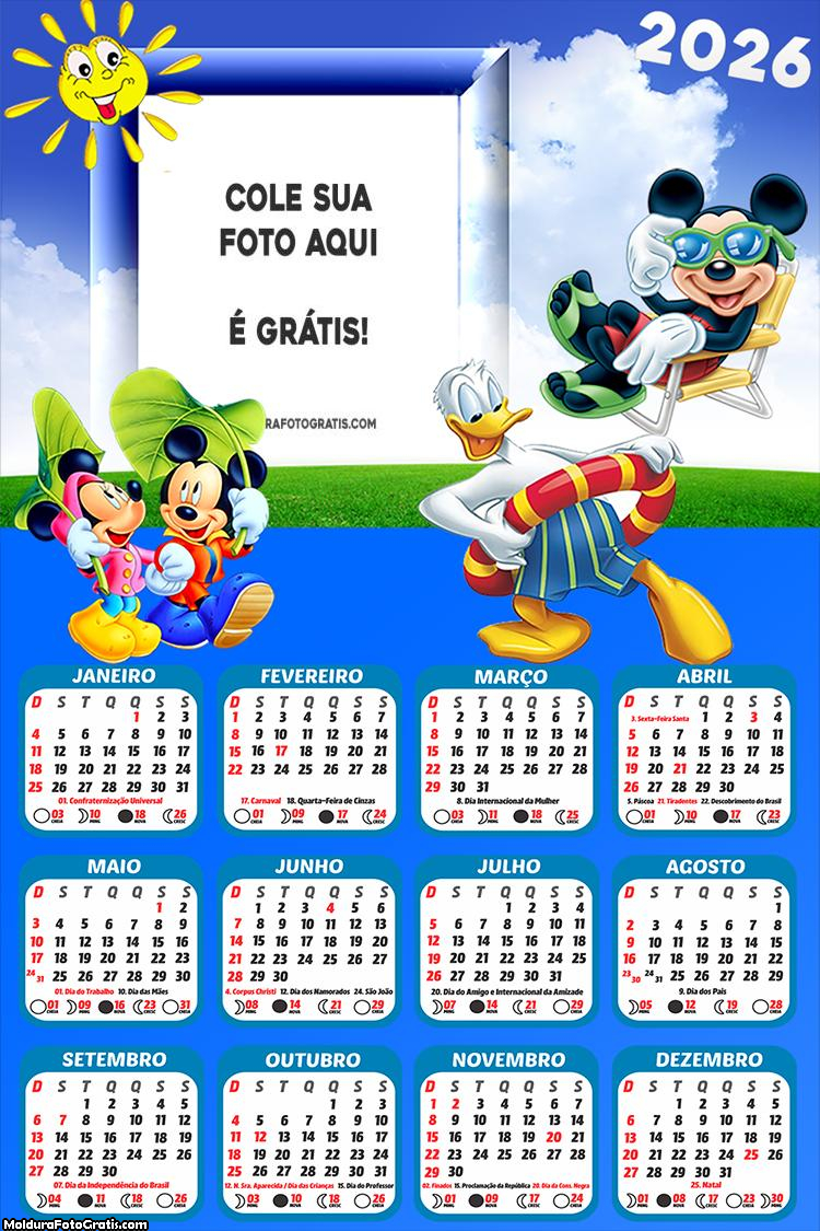Calendário Turma do Mickey 2026