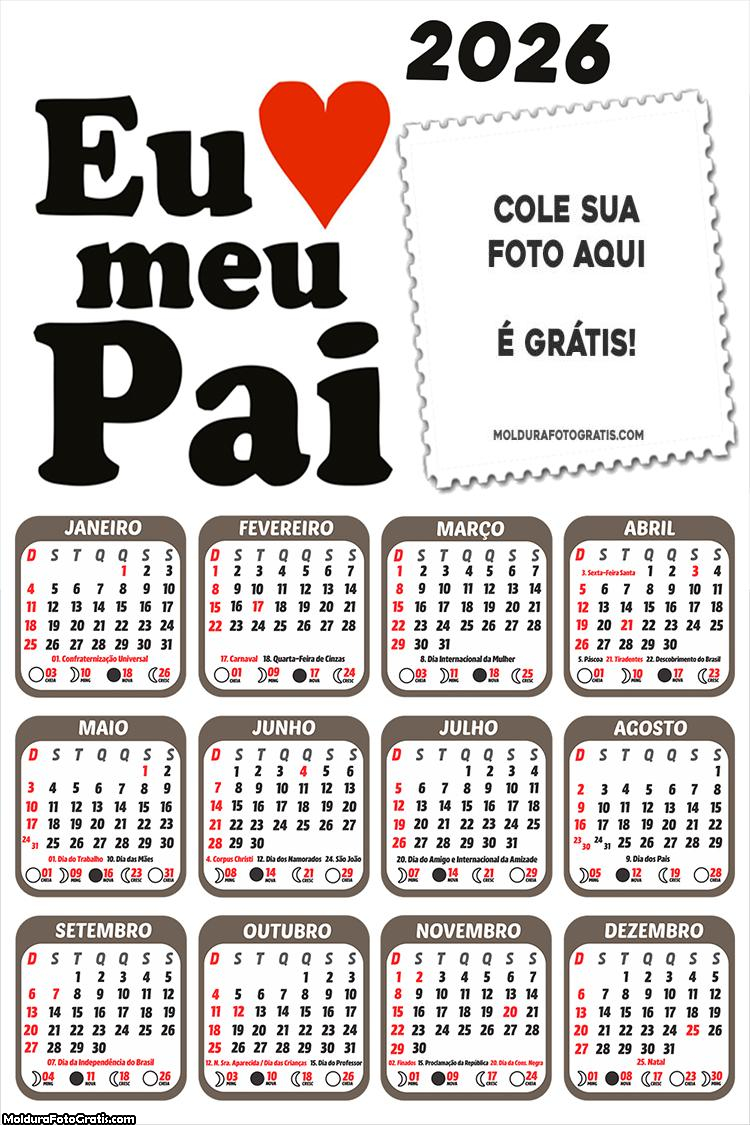 Calendário Eu Amo Meu Pai 2026