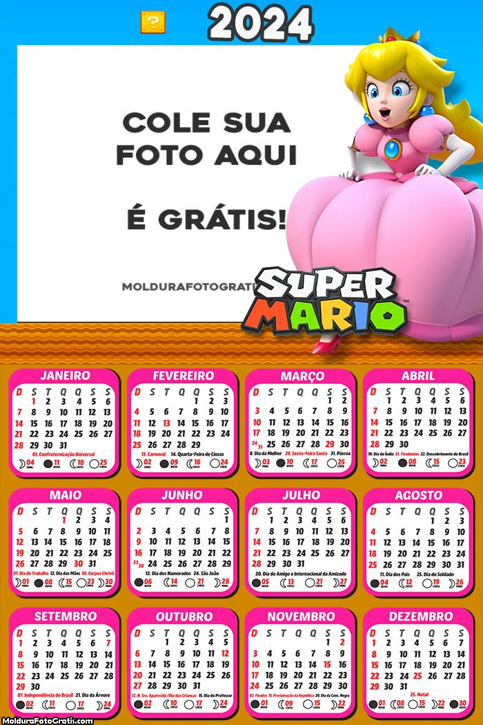Calendário Princesa Super Mario 2024