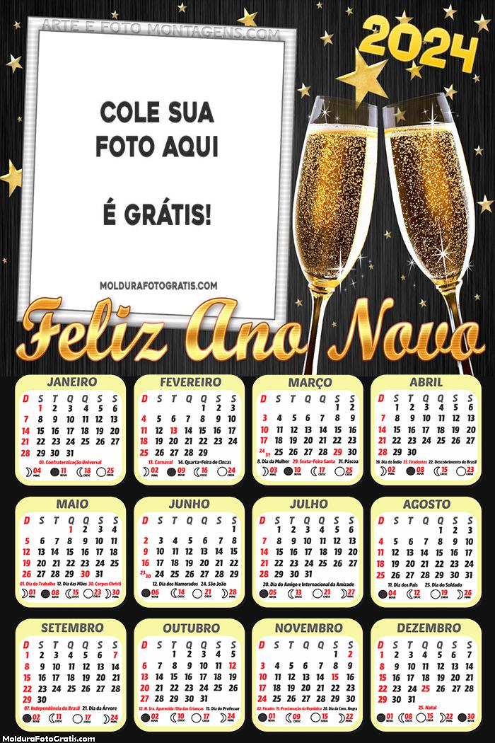 Calendário Feliz Ano Novo Colagem de Foto 2024