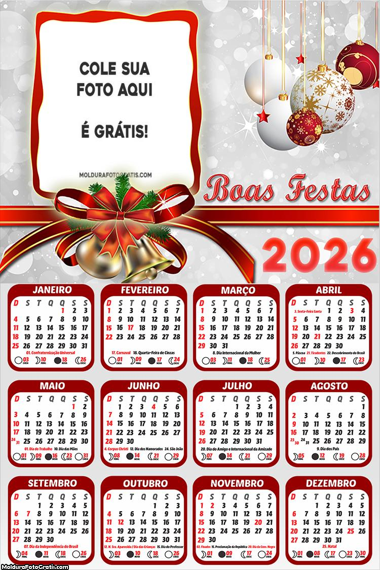 Calendário Boas Festas Feliz Natal 2026