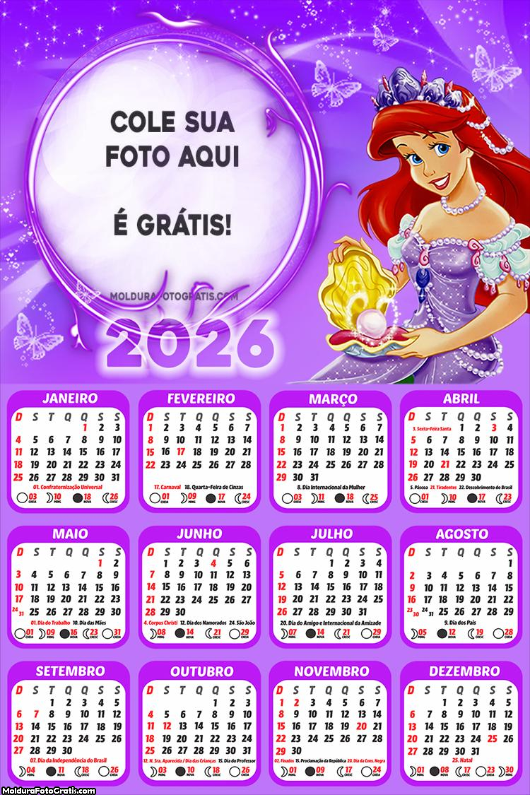 Calendário Ariel Lilás 2026