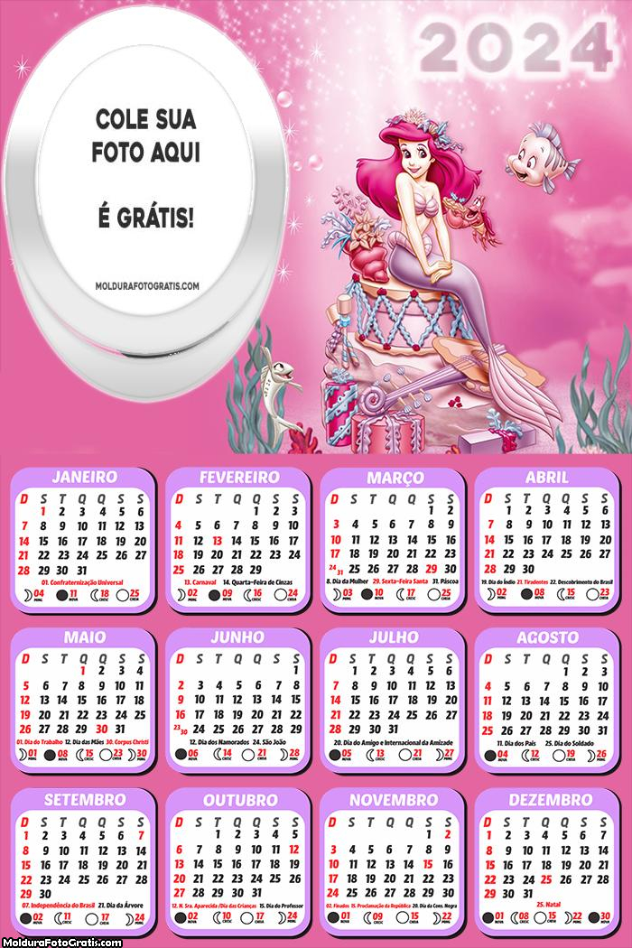 Calendário Ariel Pequena Sereia Rosa 2024