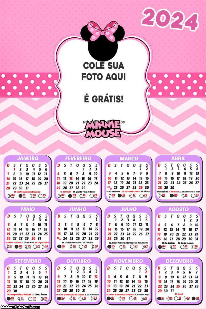 Calendário Minnie Mouse Tema 2024