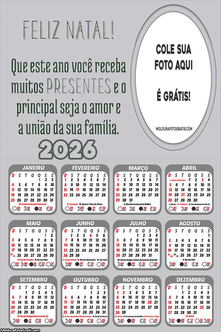 Calendário Mensagem Natalina 2026